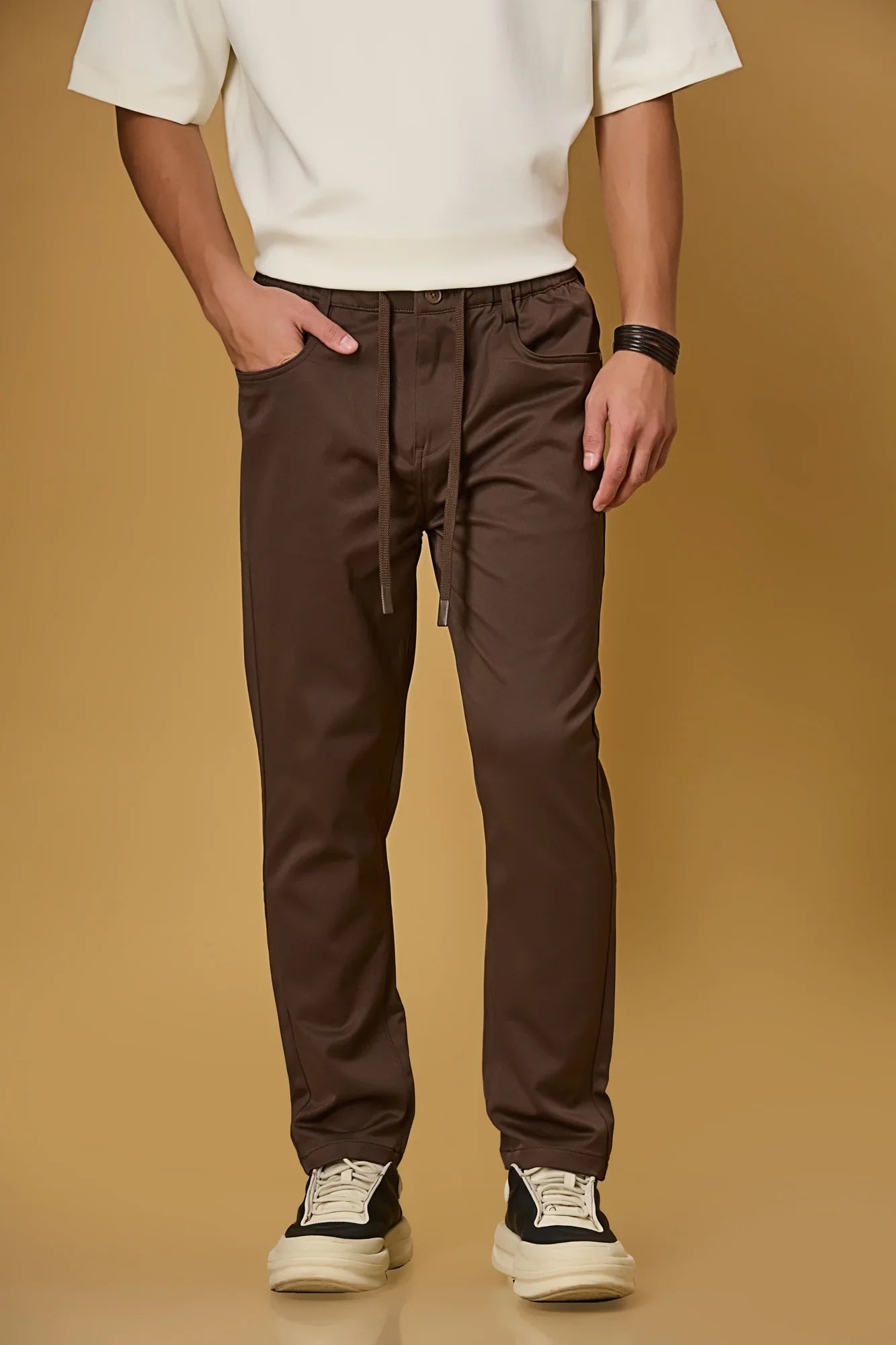 Comfort Fit Coffee Brown Casual Trousers