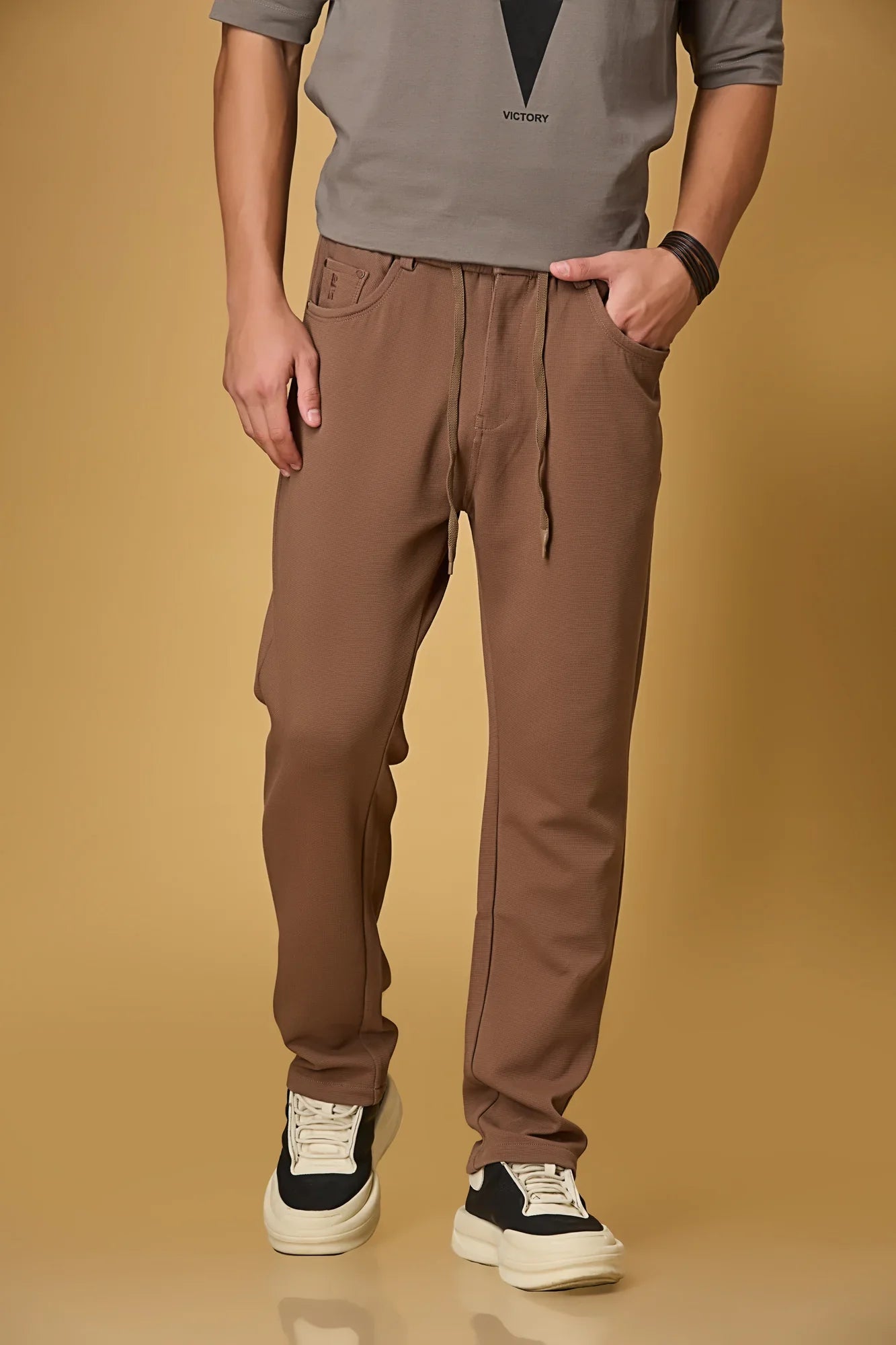Relaxed Fit Coffee Brown Stretch Trousers