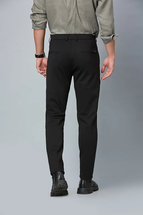 Back view of men’s stretchable formal trousers – clean tailored finish and structured fit by LOFA.