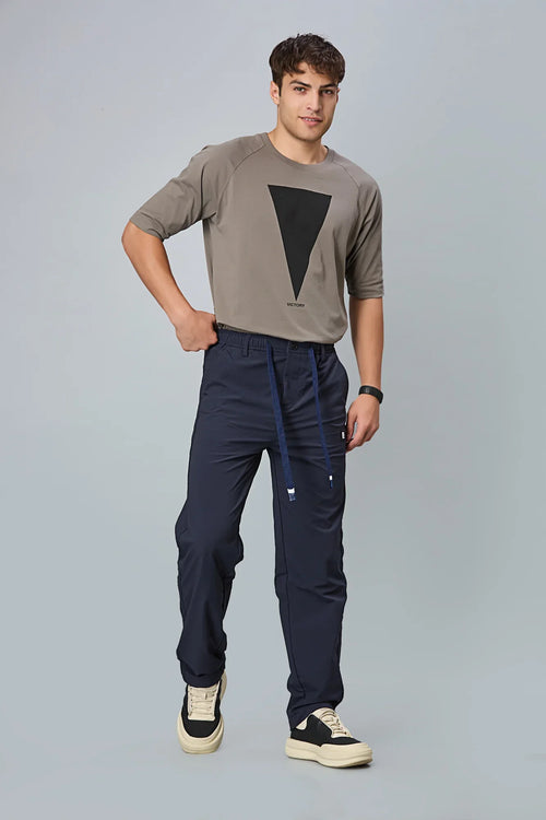 Dark Blue Comfort Fit Stretchable Polyester Trousers for Men – LOFA Casual Wear