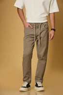 Men’s Dark Khaki polyester trousers front view – comfort fit, smooth stretchable fabric.