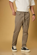 Dark Khaki stretchable trousers side view showing casual comfort fit.