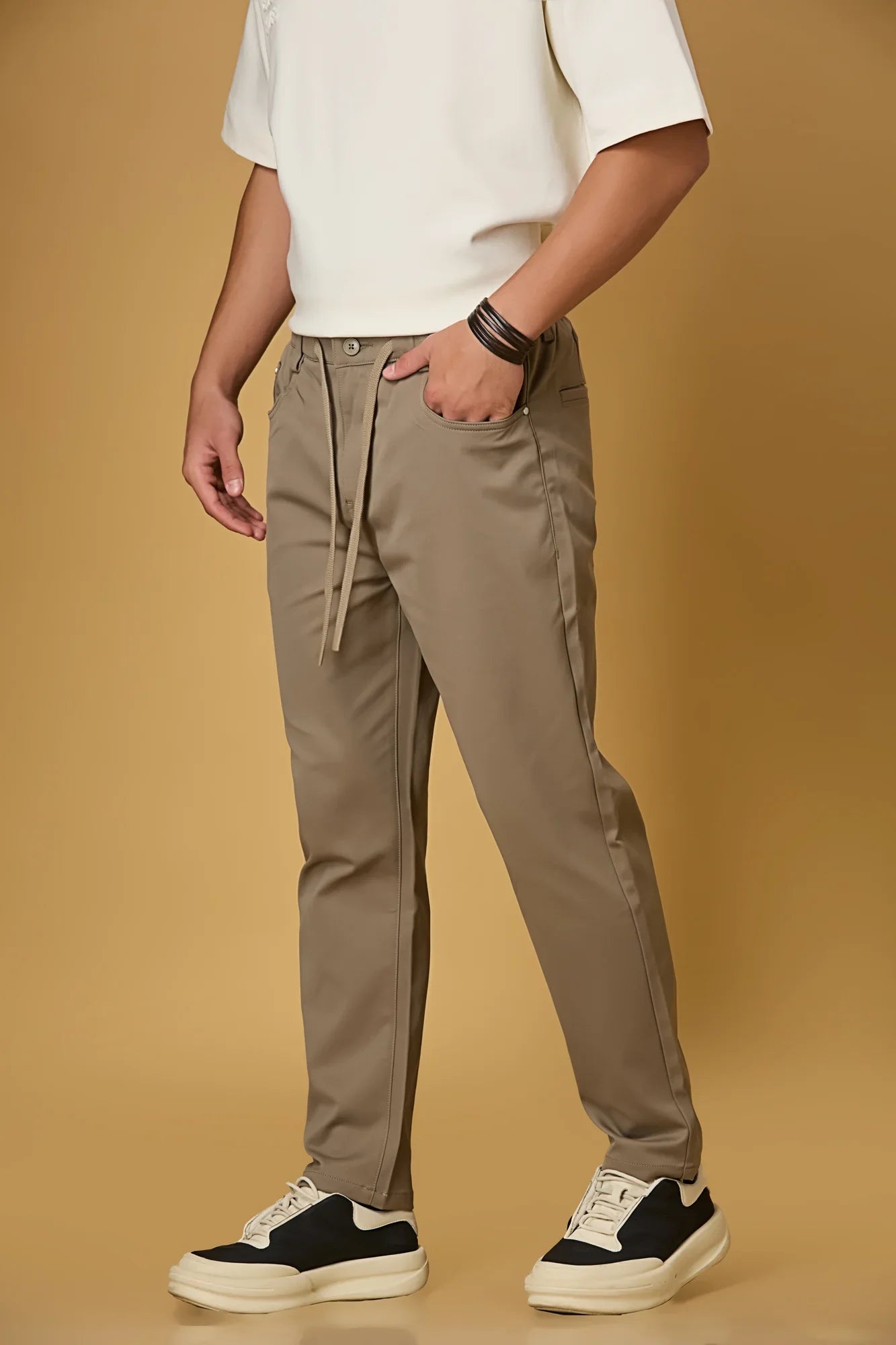 Comfort Fit Dark Khaki Casual Trousers