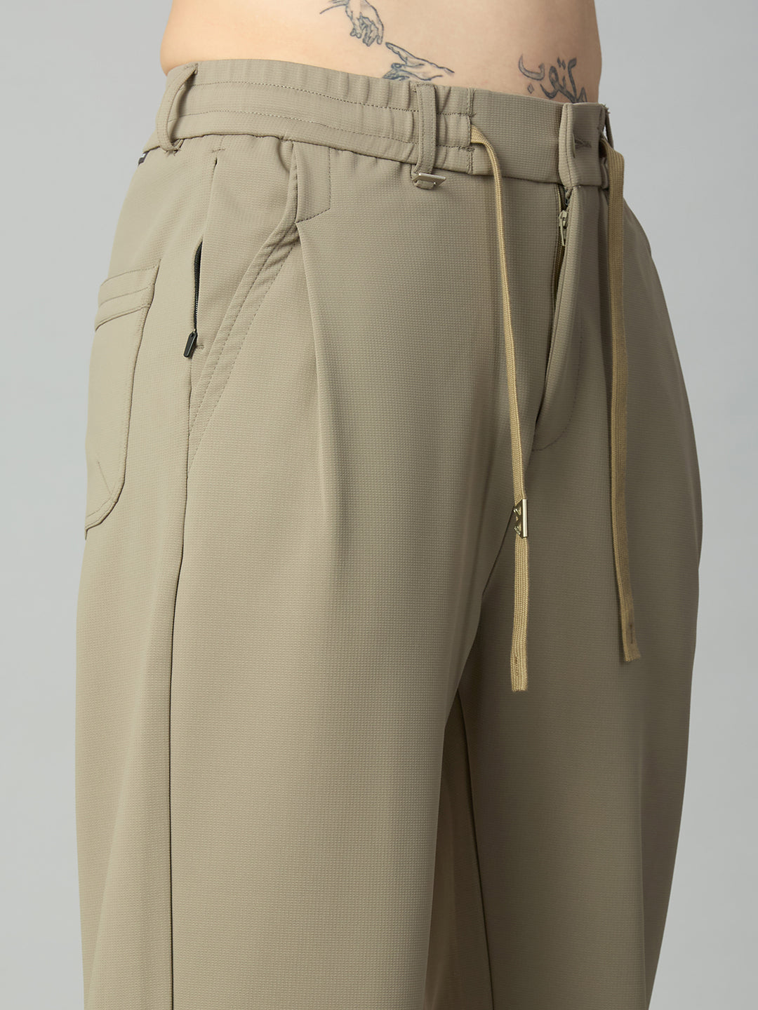 Close-up of premium textured Tencel-Spandex fabric with soft stretch finish