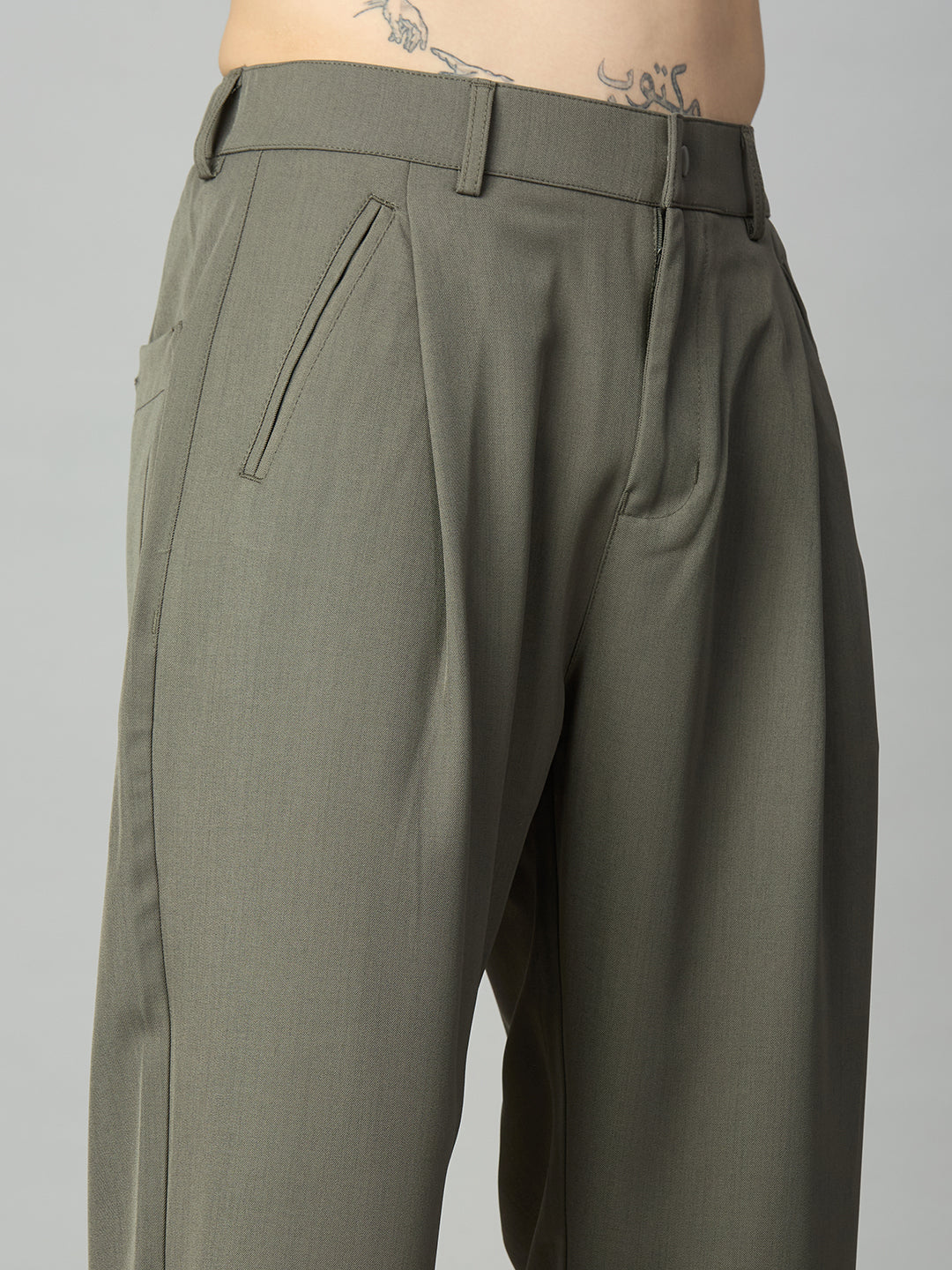 Close-up of tailored front pleat detailing