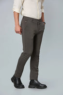 Side view of Grey slim fit formal trousers for men – LOFA comfort stretch design with wrinkle-resistant fabric.