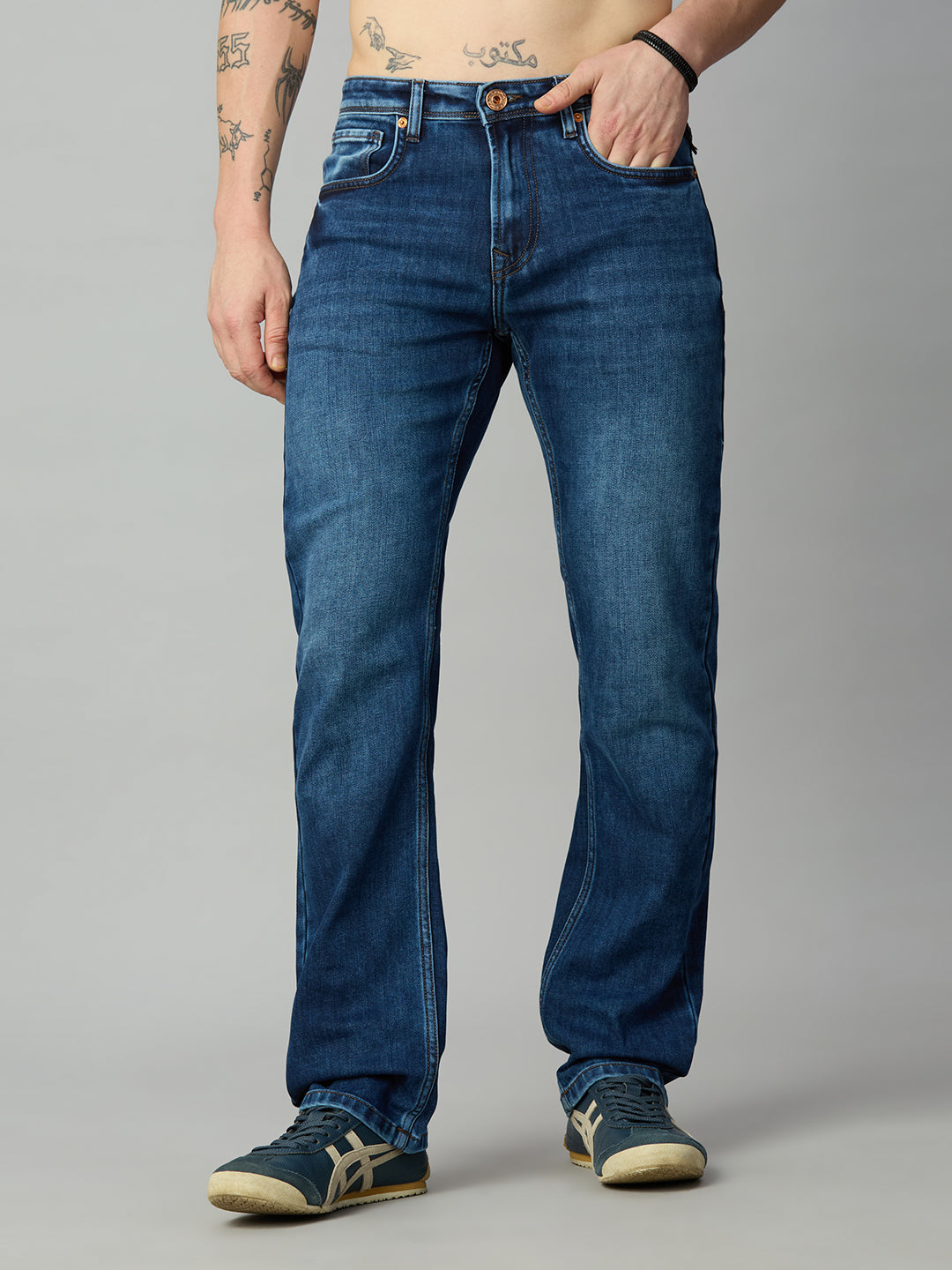 Blue Straight Fit Stretch Denim Jeans