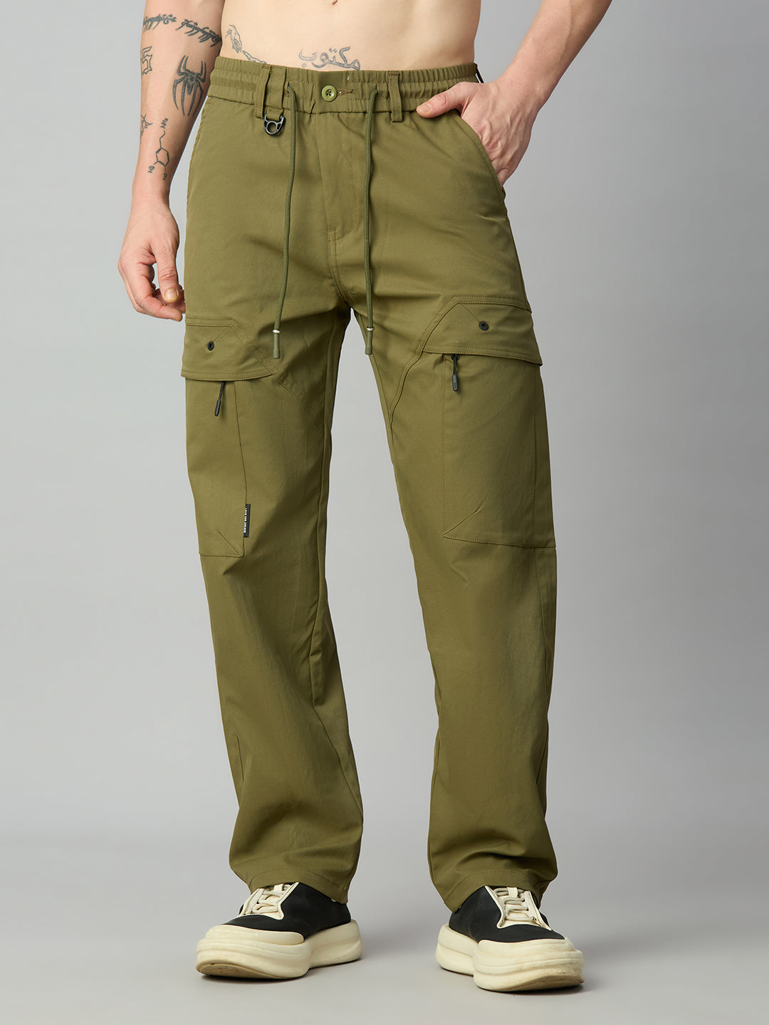 Men's Tencel comfort fit cargo pants with adjustable drawstring waistband – front view