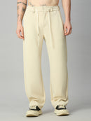 Men's relaxed fit Tencel stretch pants with textured fabric and drawstring waist – front view