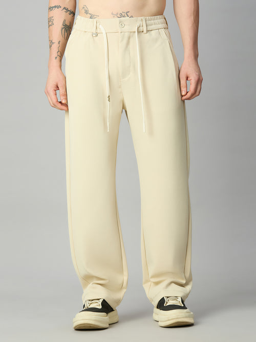 Men's relaxed fit Tencel stretch pants with textured fabric and drawstring waist – front view