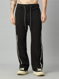 Black Baggy Smart Pants with Side Stripes