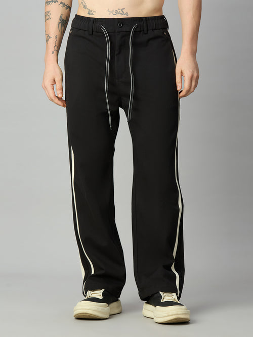 Men's baggy smart pants with side stripes and adjustable drawstring waistband – front view
