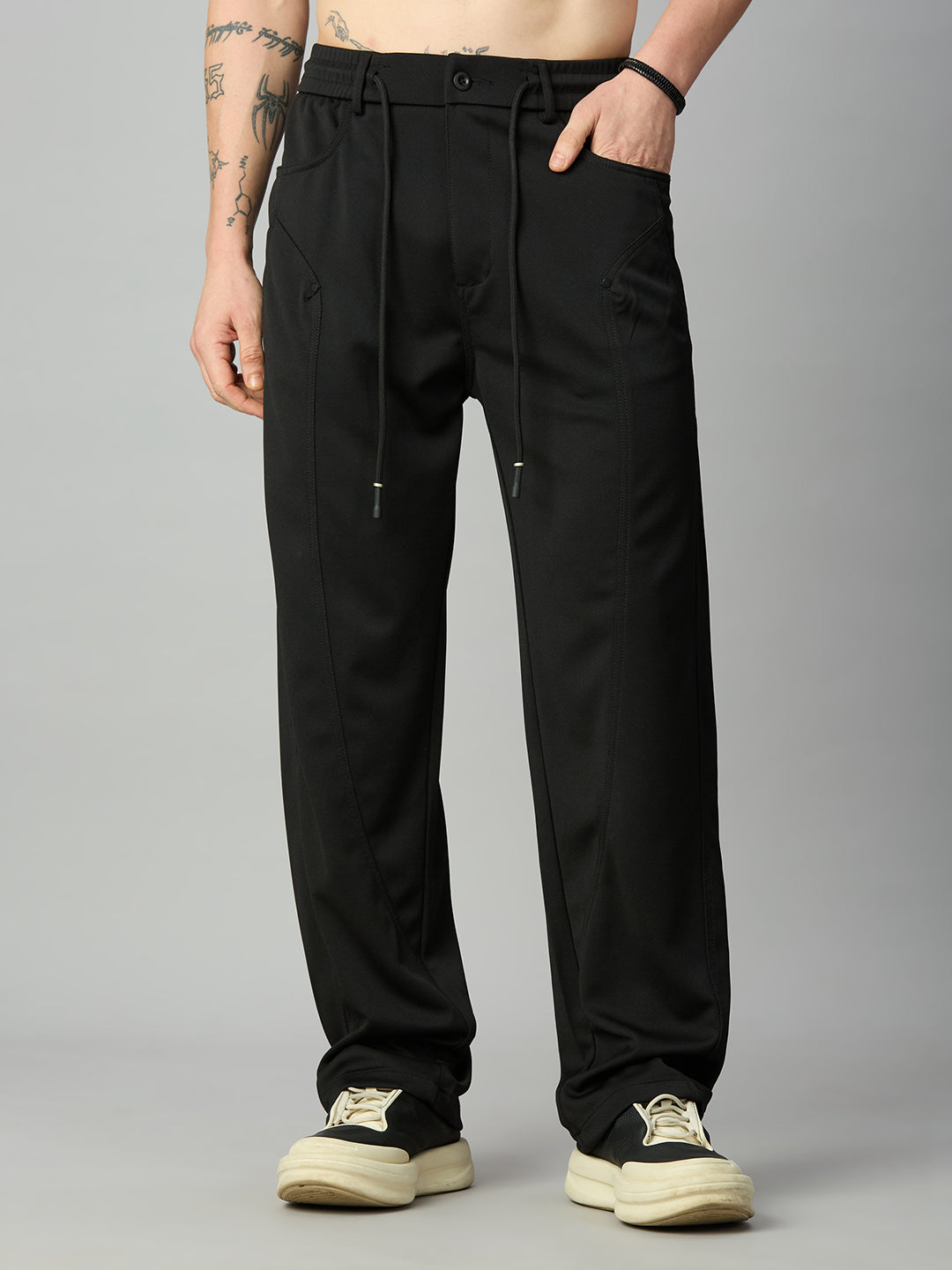 Lofa™ Relaxed Fit Tencel Stretch Drawstring Pants for men featuring utility-inspired front pockets, elastic waistband, adjustable drawstring, and premium stretch fabric.