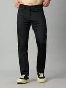 Men's stretch cotton blend straight fit trousers with premium smooth finish – front view