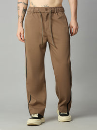 Coffee Baggy Smart Pants with Side Stripes