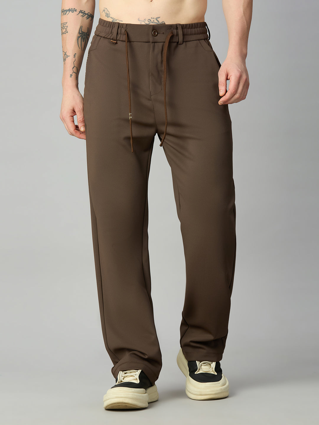 Men's relaxed fit Tencel stretch pants with textured fabric and drawstring waist – front view