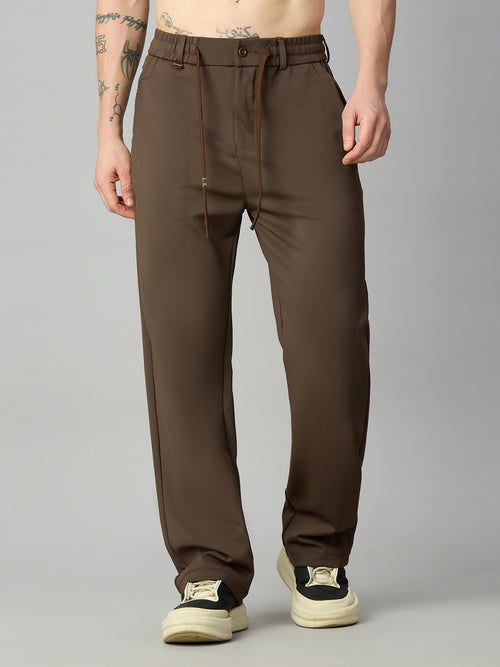 Men's relaxed fit Tencel stretch pants with textured fabric and drawstring waist – front view