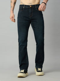 Dark Blue Washed Straight Fit Stretch Denim Jeans