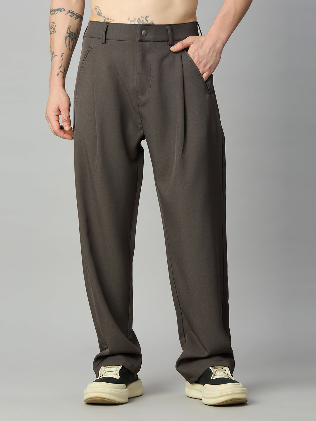 Men's Korean fit baggy Tencel pants front view