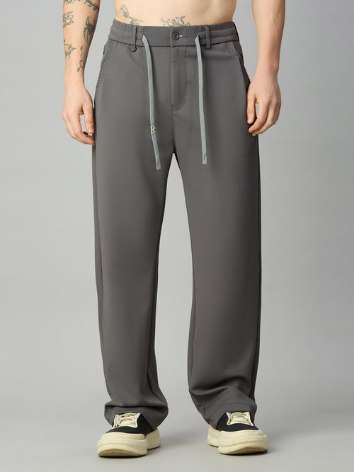 Men's relaxed fit Tencel stretch pants with textured fabric and drawstring waist – front view