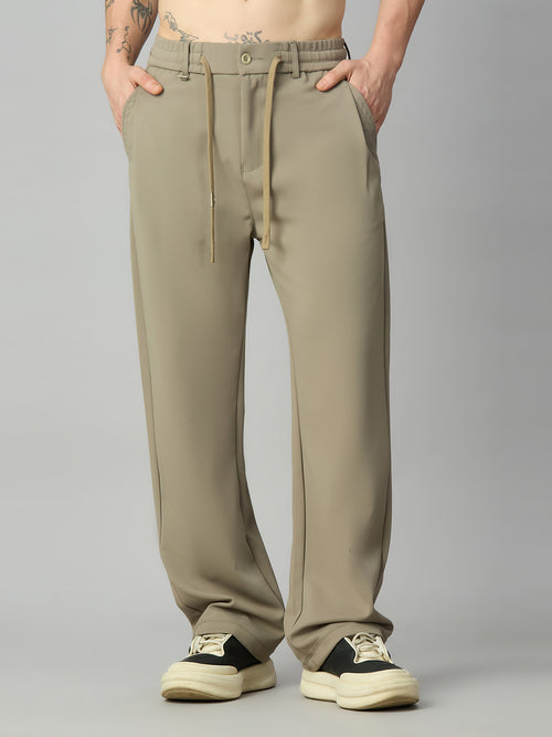 Men's relaxed fit Tencel stretch pants with textured fabric and drawstring waist – front view