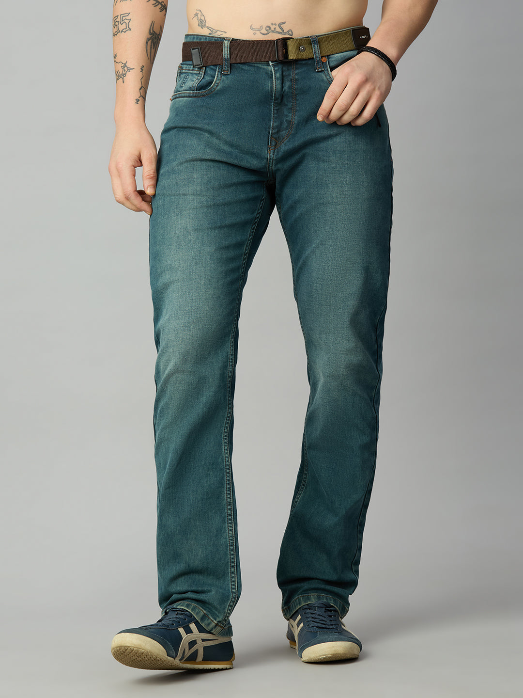Light Blue-Green Straight Fit Denim Jeans