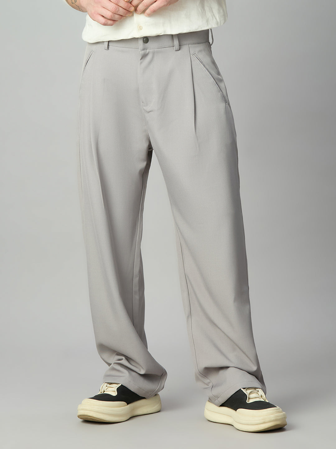 Men's Korean fit baggy Tencel pants front view