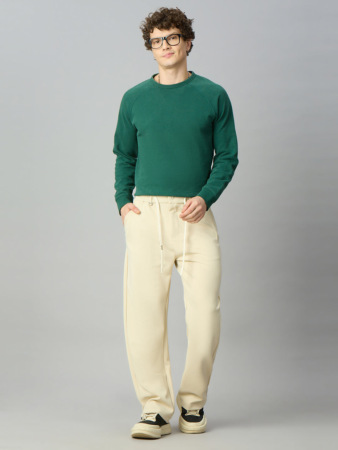 Model wearing Lofa™ relaxed fit Tencel stretch pants styled for everyday comfort and modern casual wear