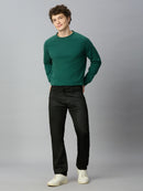 Model wearing Lofa™ stretch cotton blend straight fit trousers styled for smart casual and everyday wear