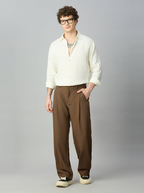 Model wearing Korean fit baggy Tencel pants with contemporary casual styling