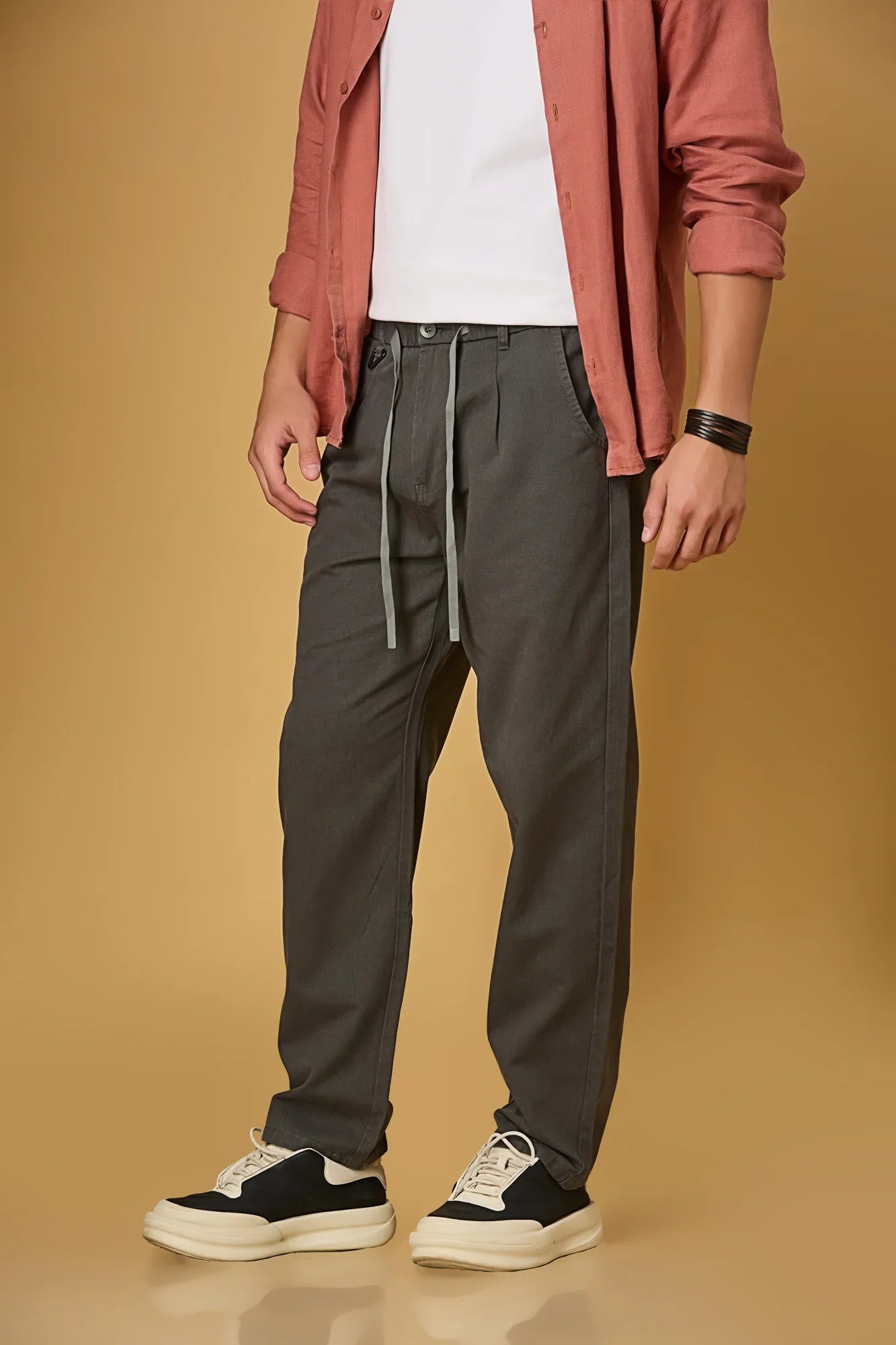 Grey Comfort Fit Casual Trousers