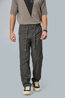 LOFA Men’s Dark Grey Comfort Fit Polyester Trousers Front View – Stretchable Smooth Fabric