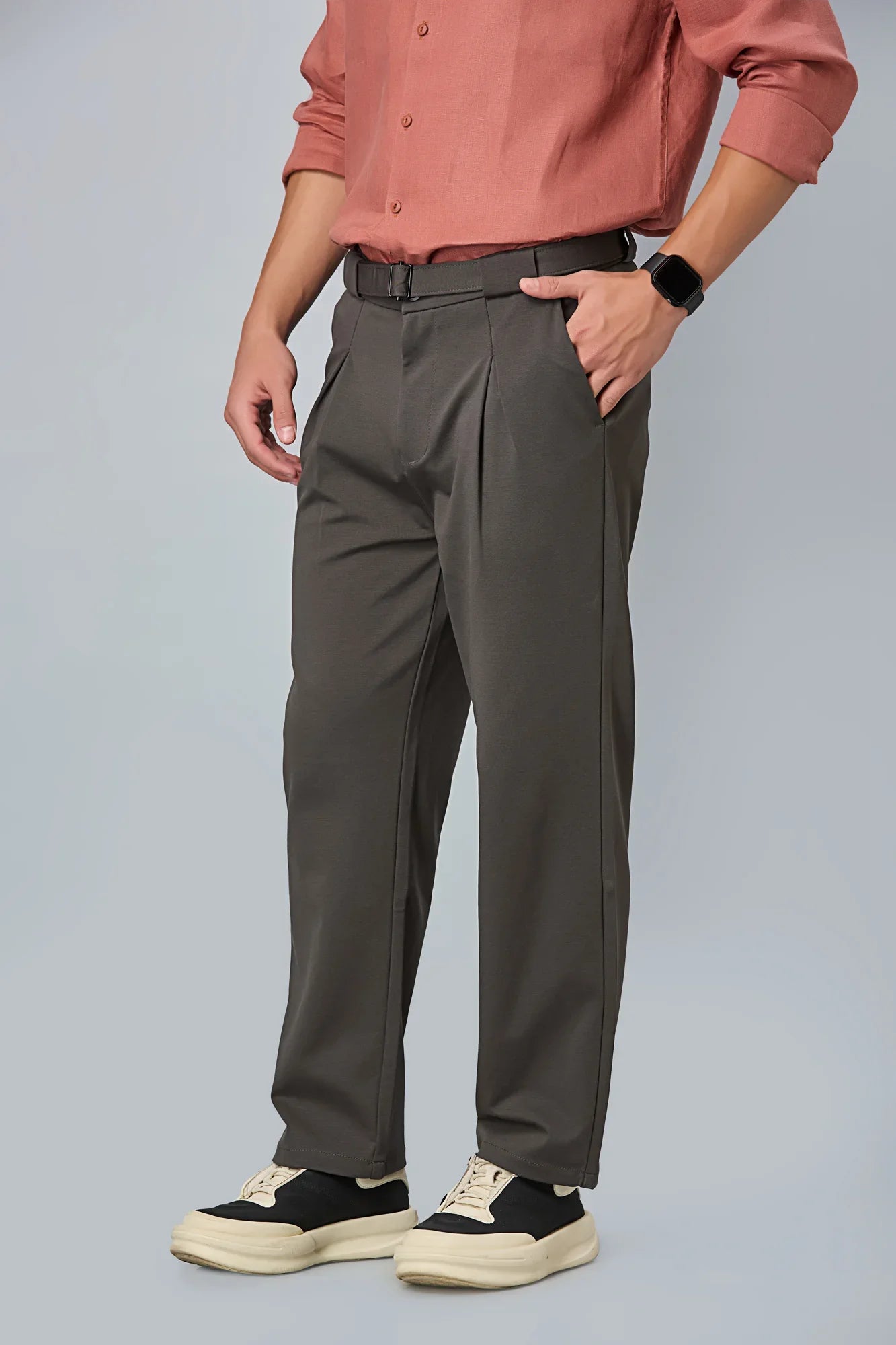 Grey Comfort Fit Stretchable Trousers