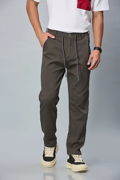 LOFA Men’s Relaxed Fit grey Trousers Front View – Cotton Polyester Stretchable Pants