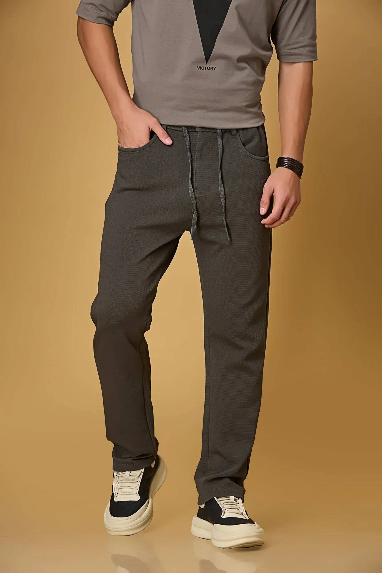 Relaxed Fit Grey Stretch Trousers