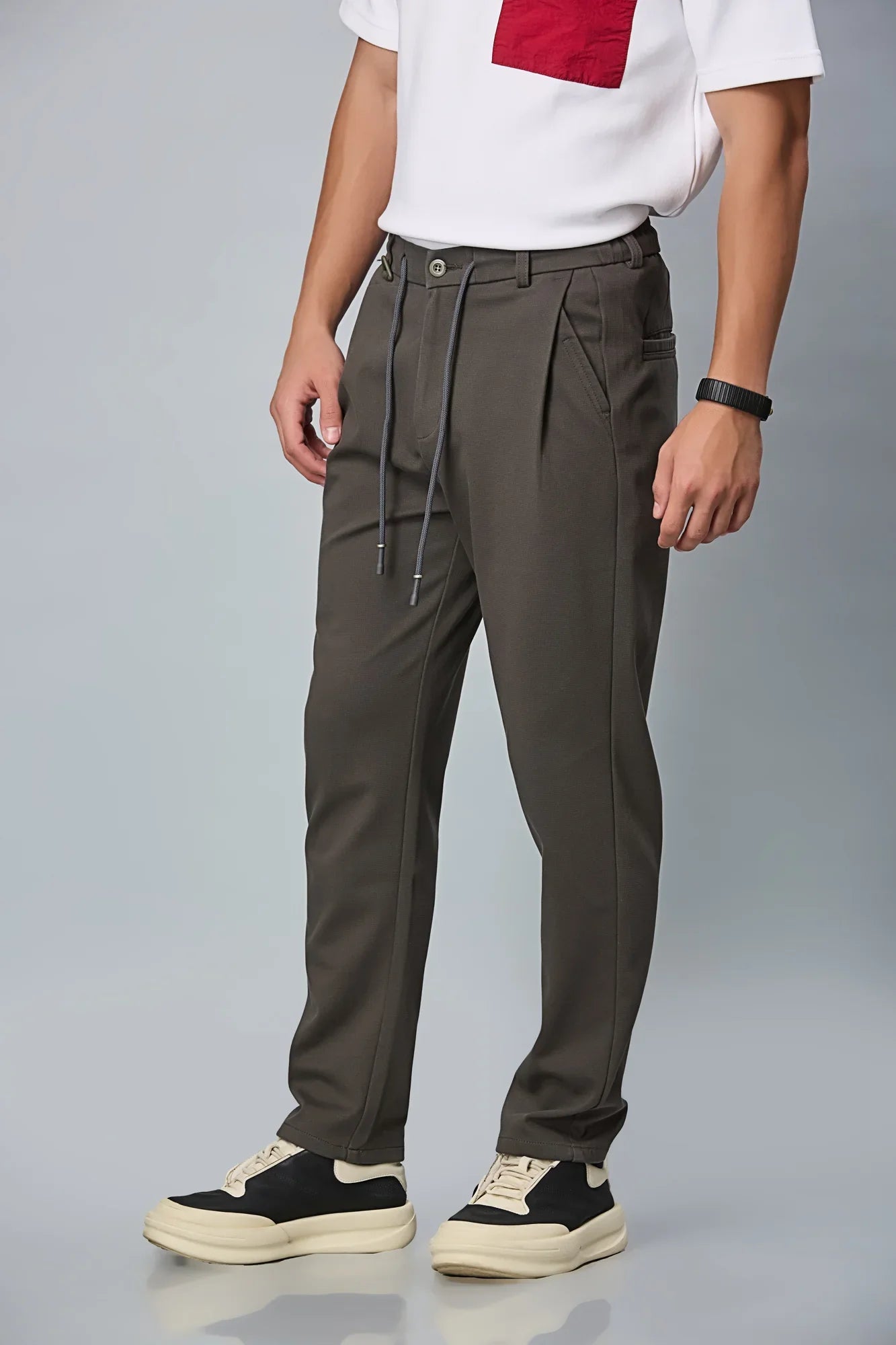 Relax Fit Grey Casual Trousers
