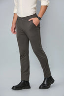 Side view of Grey slim fit formal trousers for men – LOFA comfort stretch design with wrinkle-resistant fabric.