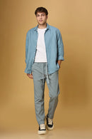 LOFA Aqua Blue comfort fit trousers styled for men – breathable and all-season look.