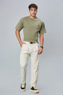 LOFA beige comfort fit trousers styled for men – stretchable and refined look.