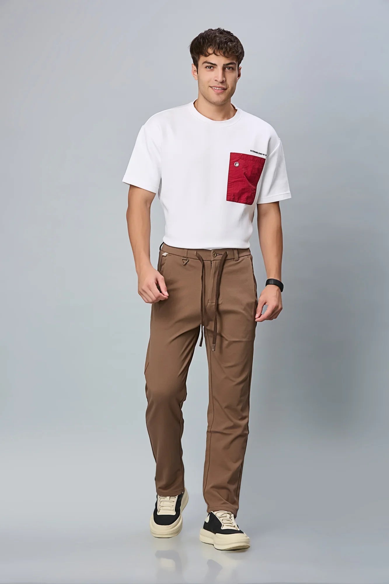LOFA Men’s Relaxed Fit Coffee Brown Casual Trousers Styled Full Outfit