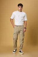 LOFA Khaki cargo pants styled for men – casual and versatile everyday look.