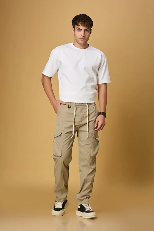 LOFA Khaki cargo pants styled for men – casual and versatile everyday look.
