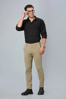 Model wearing LOFA khaki slim fit formal trousers – modern stretch comfort and timeless design for men’s formal wear.