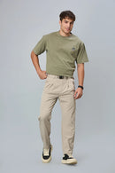 LOFA khaki comfort fit trousers styled for men – stretchable and refined look.
