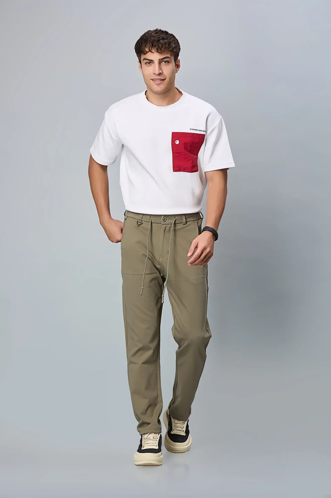 LOFA Men’s Relaxed Fit Mehendi Green Casual Trousers Styled Full Outfit