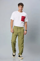 LOFA Men’s Mehndi Green Polyester Comfort Fit Trousers Styled Full Outfit – Everyday Comfort