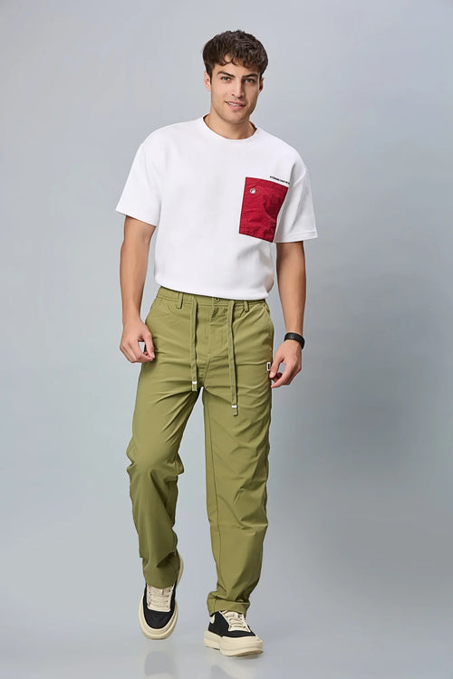 LOFA Men’s Mehndi Green Polyester Comfort Fit Trousers Styled Full Outfit – Everyday Comfort