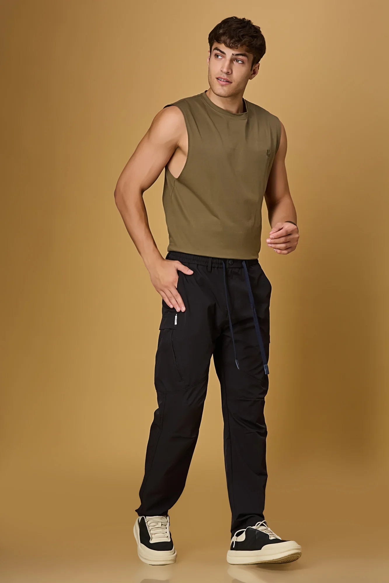 LOFA Navy Blue  comfort fit trousers styled for men – stretchable and casual look.