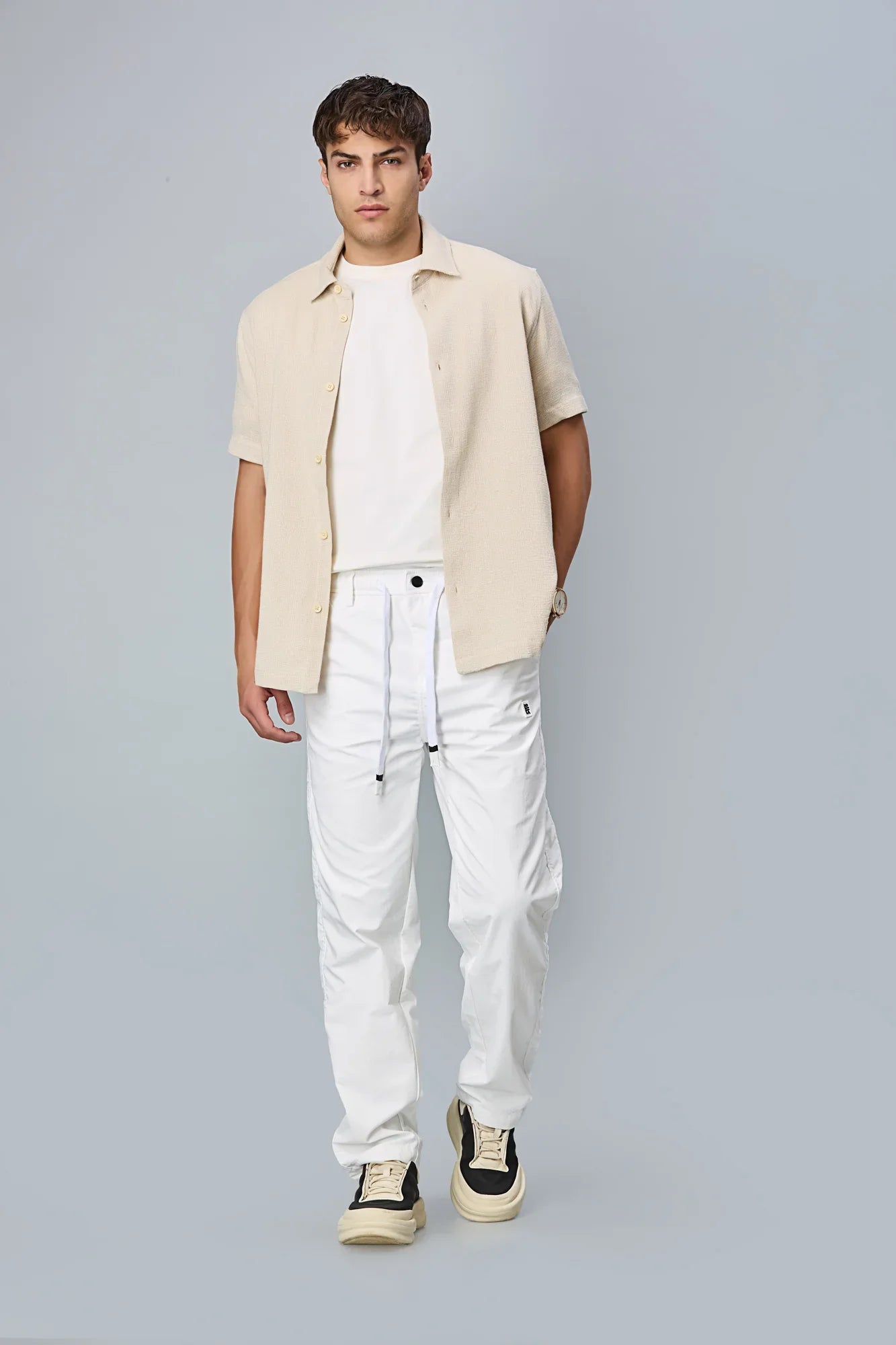 LOFA Men’s White Polyester Comfort Fit Trousers Styled Full Outfit – Everyday Comfort