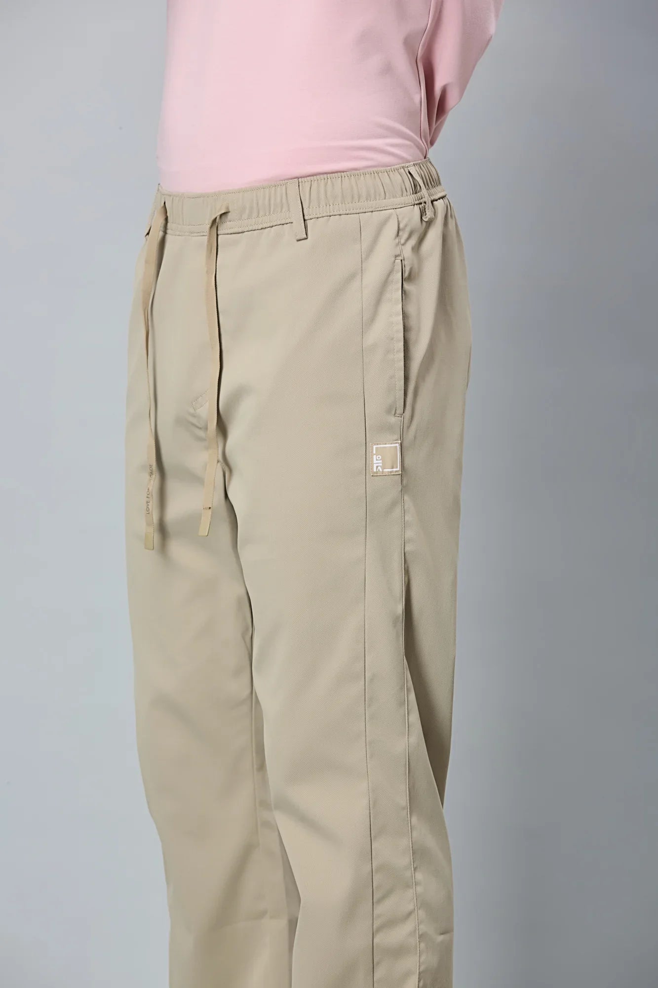 Waist String Detail on LOFA Men’s khaki Comfort Fit Stretchable Activewear Trousers